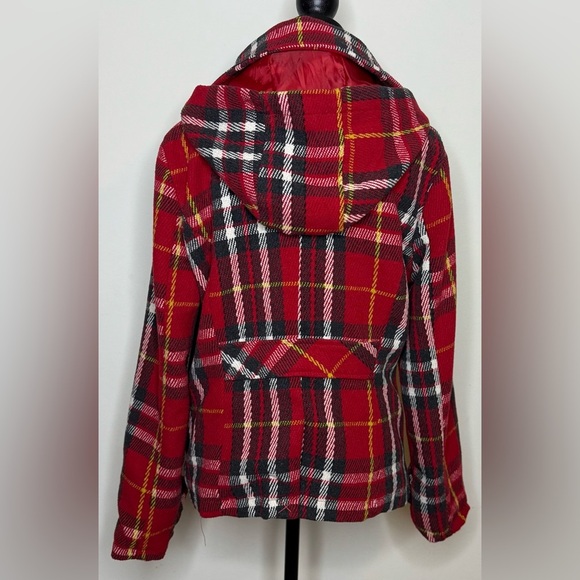 Body Central wool blend red plaid Fall Winter holiday coat button front Large - Picture 6 of 12